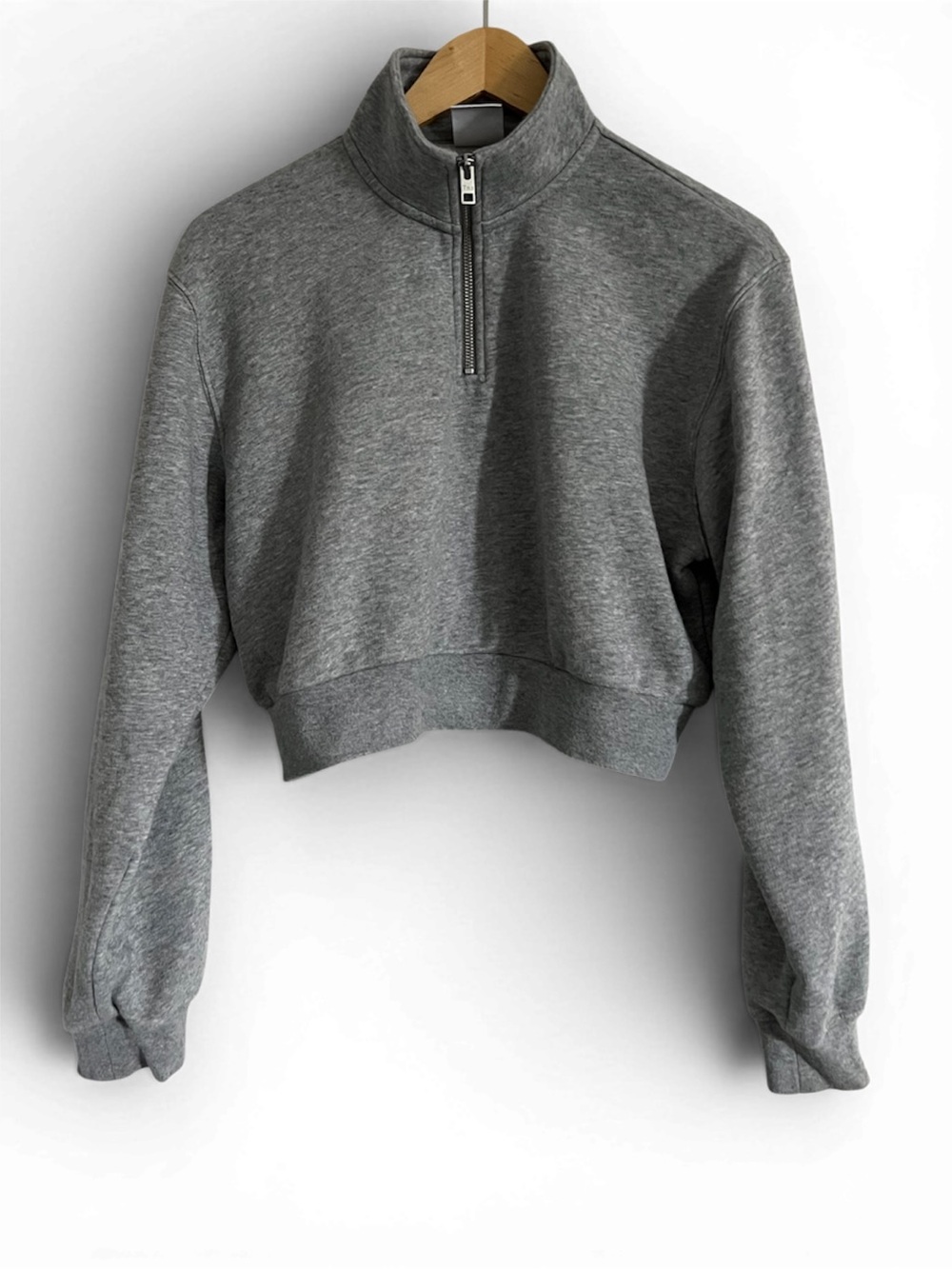 TNA Aritzia Airy AF Fleece Cropped 1/4 Zip Pullover Grey Small